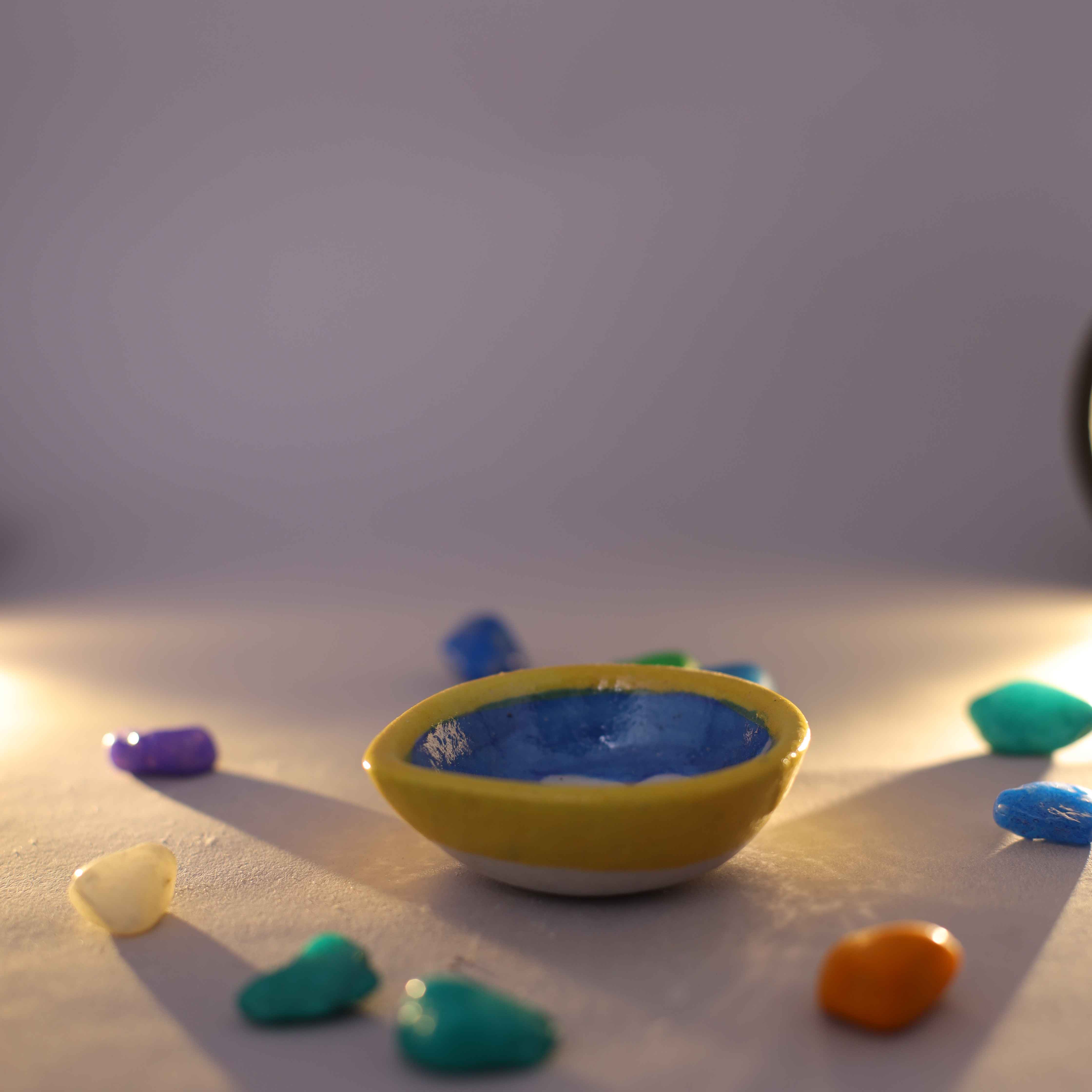 blue pottery diya