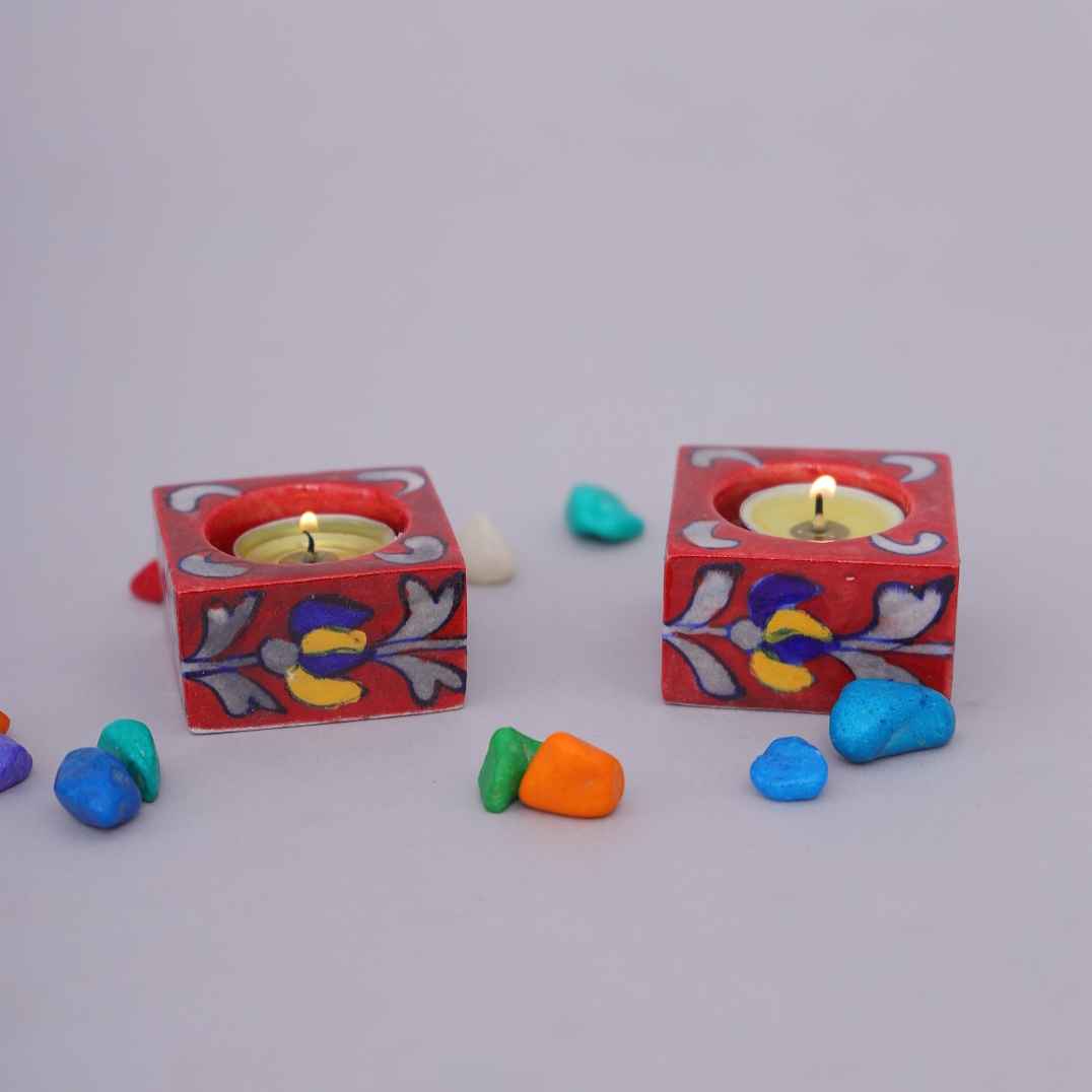 blue pottery candle stand