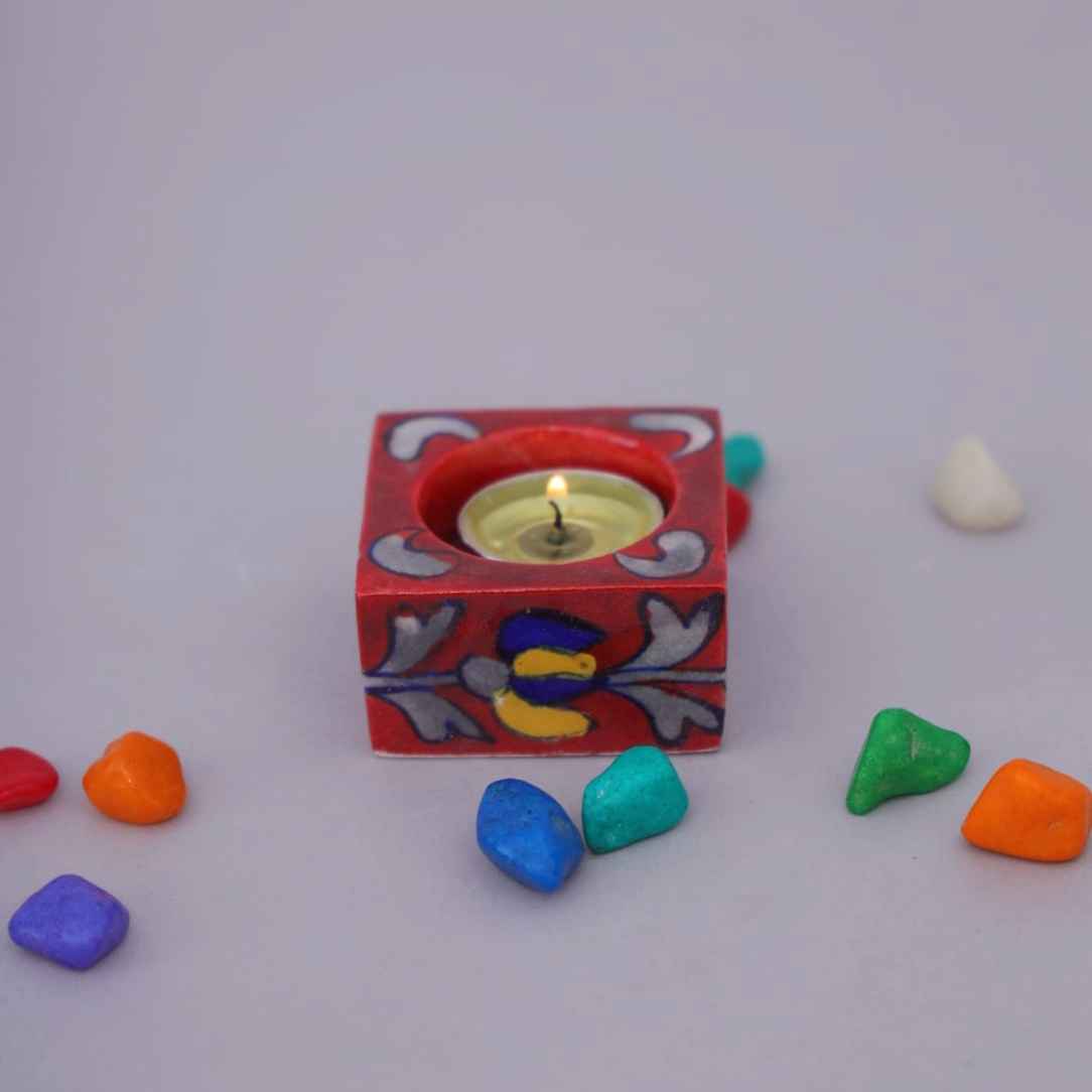 blue pottery candle stand