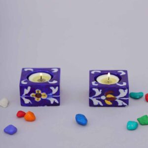 blue pottery candle stand