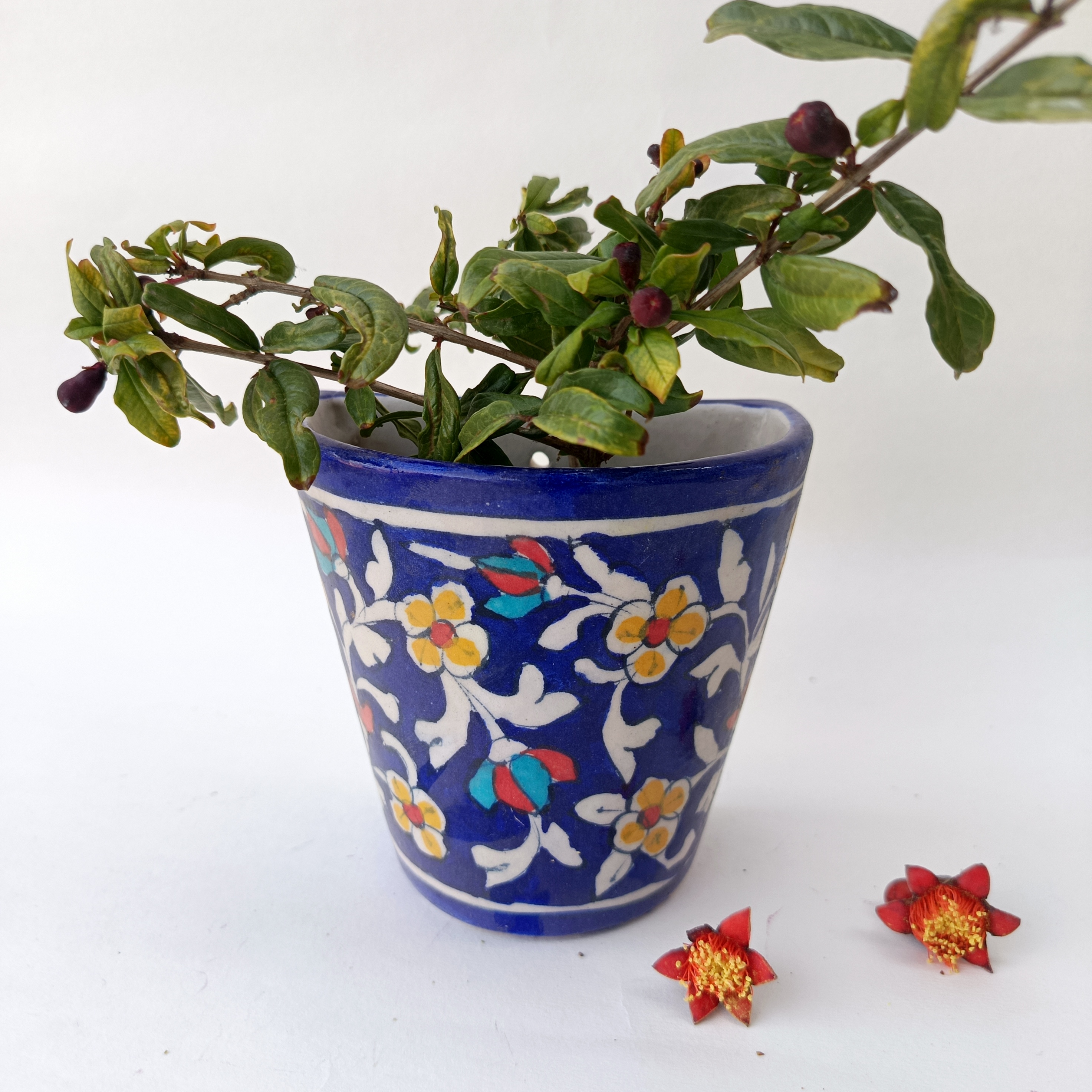 blue pottery flower pot