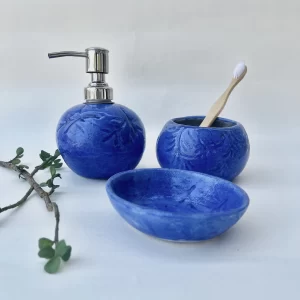 buy blue pottery bathroom set