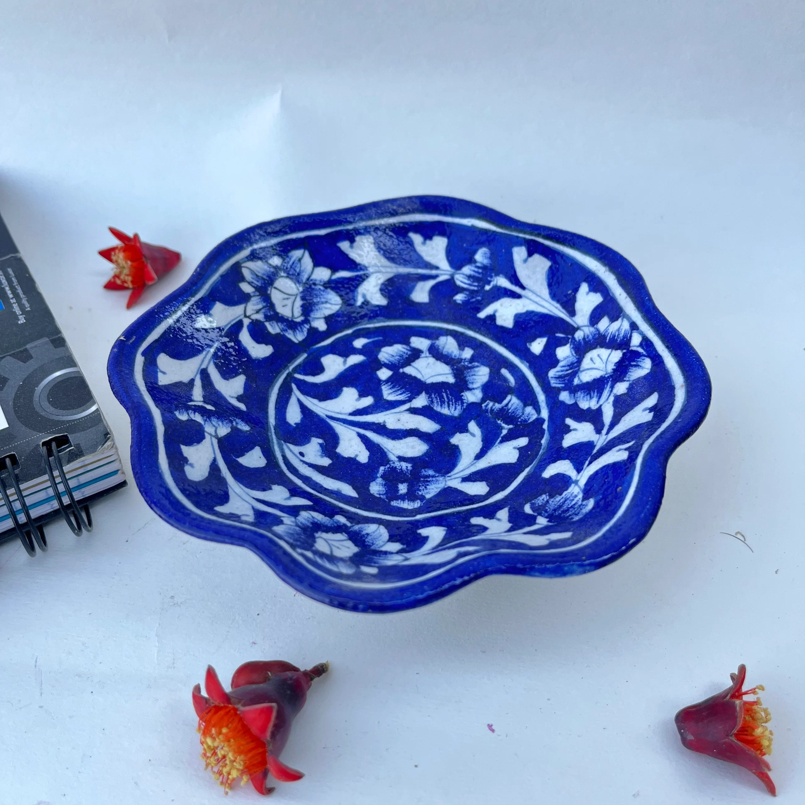 blue pottery tray