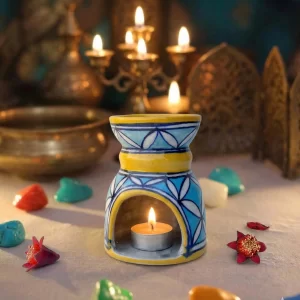 Handmade blue pottery aroma oil diffuser ceramic essential oil burner for home decor