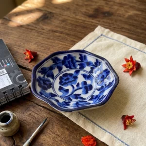 Handmade blue pottery flower bowls ceramic decorative bowls for home decor