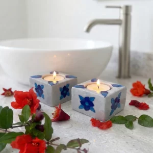 Buy a hand painted floral square tealight candle holders – pack of 5