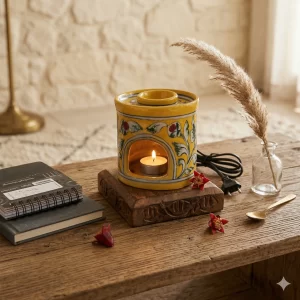blue pottery candle stand