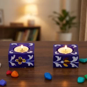 Buy a hand painted floral square tealight candle holders - pack of 5