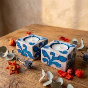 Buy a hand painted floral square tealight candle holders - pack of 5