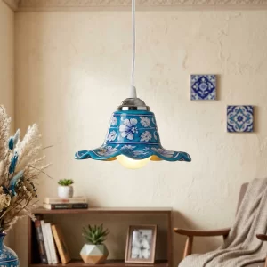 Blue pottery hanging light | Handmade blue pottery lamp