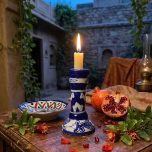 Hand made blue pottery candle