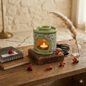 blue pottery candle stand