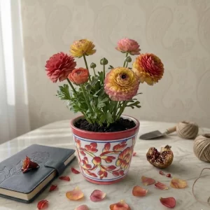 Blue pottery decorative flower pot