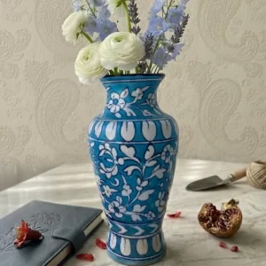 Hand painted floral blue pottery vase